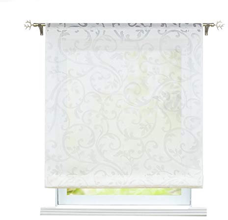 ESLIR Raffrollo Wohnzimmer Raffgardine mit Tunnelzug Gardinen Transparent Bändchenrollo Modern Vorhänge Ausbrenner Weiß BxH 120x155cm 1 Stück