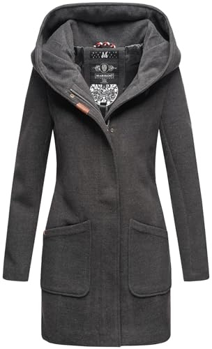 MARIKOO Damkappa, trenchcoat, vinterkappa, övergångsjacka, parkas, lång, B819, antracit, S