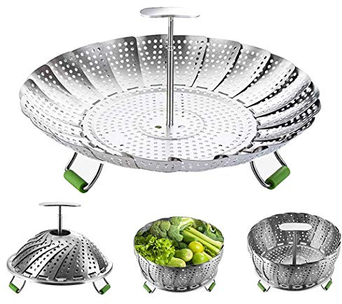 Hoshen Edelstahl-Gemüseschäfer faltbarer Dampfgarer, für Vegetarier und Meeresfrüchte kochen, kann erweitert werden, um verschiedene Größen Töpfe zu passen (14 cm – 22,9 cm)