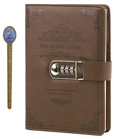A5 Notizbuch Tagebuch mit Passwort PU Leder Hardcover Retro Vintage Notebook Daily Book mit Zahlenschloss DIN A5 Notizblock Journal Reisetagebuch Planer Organizer zum Schreiben 100 Blatt/200 Seiten