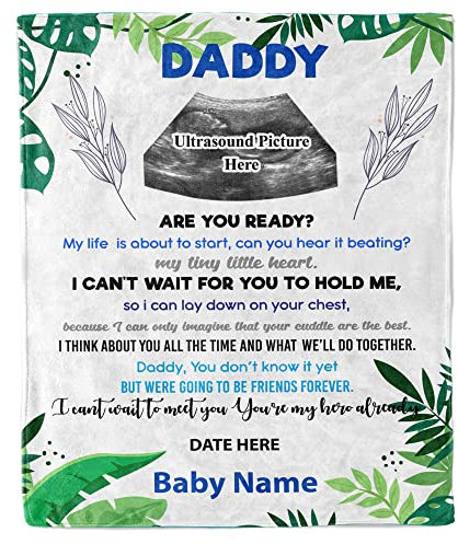 Personalisierte Sonogramm Bild Decke Neue Papa Geschenk Ultraschall Foto Decke Personalisierte Name Datum Decke Benutzerdefinierte Decke Sonogramm Ultraschallbild Decke Geschenk für Papa Papa Vater