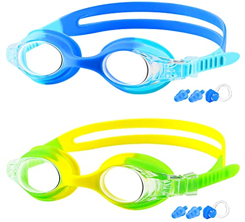 COOLOO Kids Swim Goggles, 2 Pack Swimming Goggles for Boy and Girls No Leaking Anti-Fog Waterproof Goggles for Kids 3-15