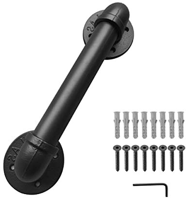 FSHIHINE Stair Handrail for Indoor & Outdoor 30cm Banister Staircase for Steps Wall Mount Balustrades Grab Bar Railing Support Kit Industrial Galvanized Black Metal Pipe Stair Handrails with Fittings