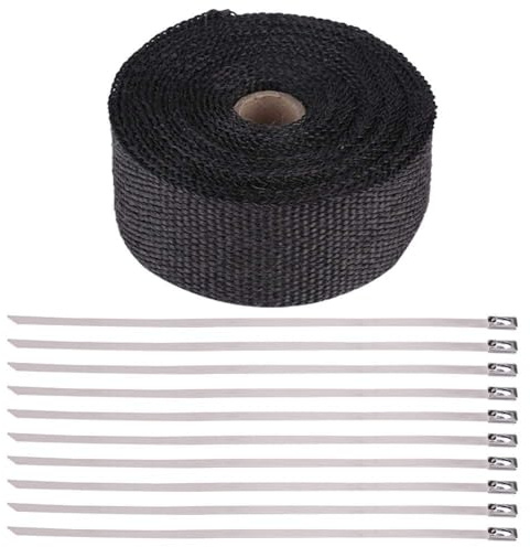 Auspuffrohr Isolierband, Auspuff Wärme Wickelrolle, 16 Fuß Schwarz, Hoch Wärmeisolierendes Auspuffrohr exhaust fiberglass Wrap Klebeband für Auto, Motorrad
