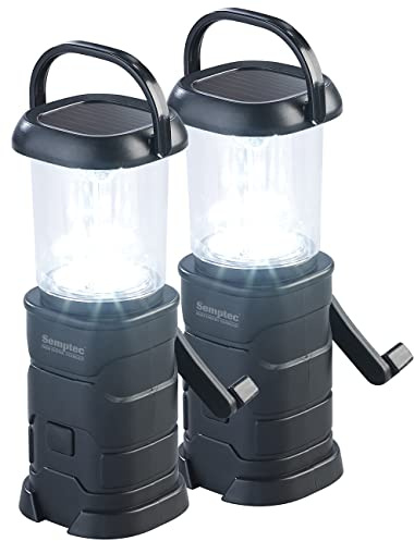 Semptec Urban Survival Technology LED Kurbellaterne: 2er-Set LED-Camping-Laternen, Laden per Dynamo, Solar und USB (Lampe Kurbel, Campinglampe mit Kurbel, Handy)