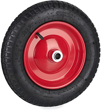 Relaxdays Ruota per Carriola 3.00-8, Pneumatico ad Aria per Carretti, Fino a 100 kg, Cerchione in Acciaio, Nero Rosso