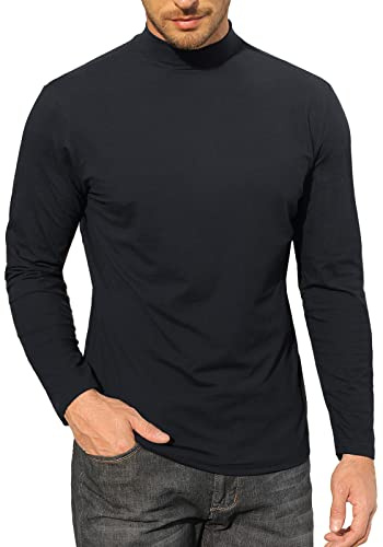 Mens Half Turtleneck Shirt Long Sleeve Pullover Basic Designed Undershirt Polo Neck Stretch Slim Fit Sweaters Black, L