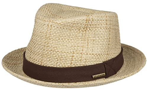 Stetson Toyo Player Strohhut Fedora Naturfarbener Hut mit UV-Schutz 40+ Damen Herren Frühjahr Sommer Natur XXL (62-63 cm)