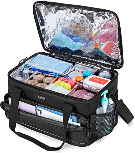 Trunab Large Insulated Medical Bag with Adjustable Dividers, Easy Clean Trauma Bag, Medicine Supplies Storage Bag for Home, Travel, Camping, Bag Only - Patented Design, Black