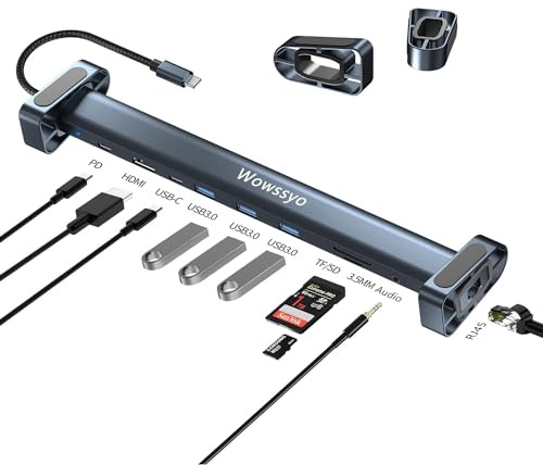 10-i-1 USB-C-hubb, USB C dockningsstation, USB-hubb multiport, löstagbar, 4K HDTV, Ethernet, 100 W PD, USB 3.0, MacBook Air Pro M1-adapter för iPad, Switch, Chromecast och andra USB-C-enheter