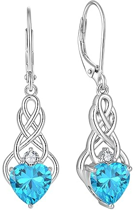 FJ Unendlichkeit Keltischer Knoten Ohrringe Damen 925 Sterling Silber Hängend Geburtsstein Ohrringe Irischer Glücksschmuck Geschenke für Frauen