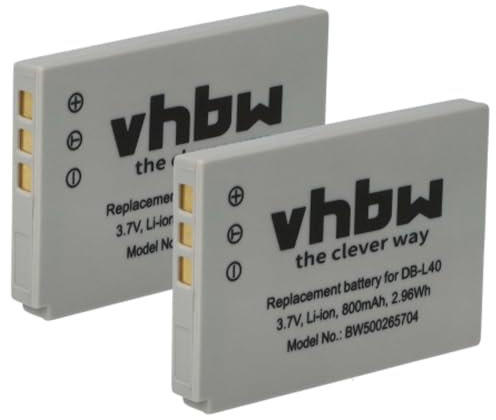 vhbw 2X Batterie Remplacement pour Sanyo DB-L40AU, DB-L40 pour caméra vidéo caméscope (800mAh, 3,7V, Li-ION)