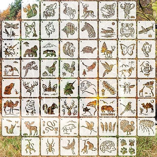 OOTSR 60 Stk wiederverwendbare Malschablonen, dekorative Schablonen für Wände, Mauern, Holz, Stoff, Scrapbooking, Dekoration, Tierwelt, Tier, Wald