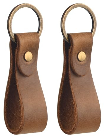 Wisebom Schlüsselanhänger Echtleder Hochwertige, 2Pcs Schlüsselringe Metall mit Lederband, Schlüsselbund Leder Schlüsselband Schlüsselhalter Auto für Damen Herren
