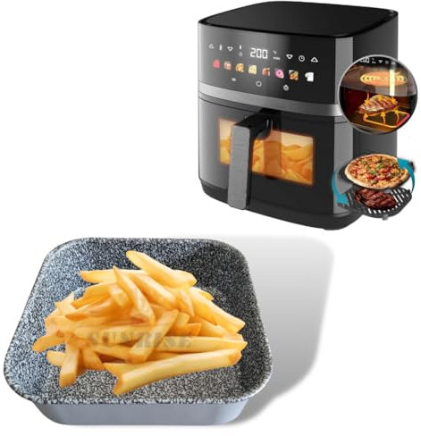 SUNRISE Teglia 20x20 | Teglia per Friggitrice ad Aria Quadrata 20 cm (Interno) Tegame 20x20 cm Adatto alla Lavastoviglie Teglie per Friggitrice ad Teglia Forno Contenitore Friggitrice ad Aria