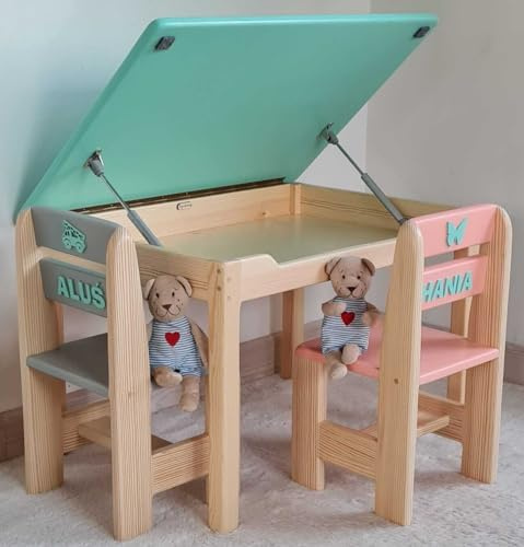 RC ROOM COLOREE for kids Set aus Tisch und 2 Stühlen, wunderschöne und unvergleichliche Qualität, für Ihr Kind von 2 bis 5 Jahren, Dekor und Name des Kindes