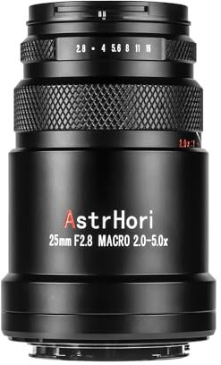 AstrHori 25mm F2.8 2X-5X Ultra Macro Lens Full Frame Manual Focus Compatible with Sony E mount mirrorless cameras A7,A9,NEX-3,NEX-5,NEX-7,etc.