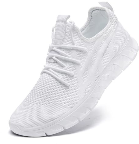 LANGFEUU Sneaker herr löparskor sneakers tennis löpning skor sportskor fritid gator löparskor mode lätta andas promenadskor fitness utomhus jogging skor 39–46 EU, Vit, 46 EU