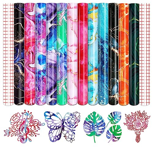 Tintnut Marmor Vinylfolie Plotter Plotterfolie Vinyl 12 Blätter 12in x 10in | Aquarell plotterfolie selbstklebend,mit 2 transferfolie,haftstark,waschbeständig,für DIY handwerk geschenkideen