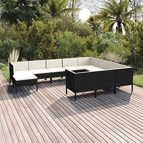 DYRJDJWIDHW Outdoor Kissen,gartenliege wetterfest,paletten,11-TLG. Garten-Lounge-Set mit Auflagen Poly Rattan SchwarzGeeignet für Garten, Swimmingpool, Wohnzimmer, Terrasse