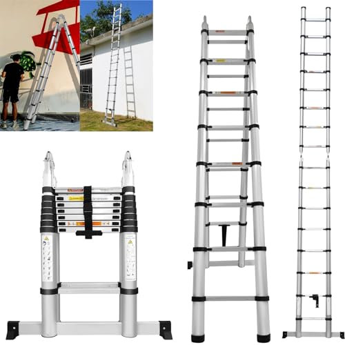 7Sevenjokers Aluminium Telescopic Folding Ladder 5 Metre with Stabilizer, 16.5ft Max Load 330lbs
