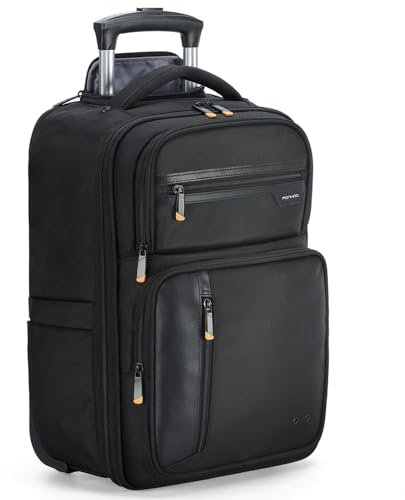 Ponhog Rucksack mit Rollen, Business Rucksack Trolley Handgepäck Flugzeug Reiserucksack Laptop Rücksack mit 15 Zoll Laptopfach Backpack für Uni, Arbeit, Schwarz