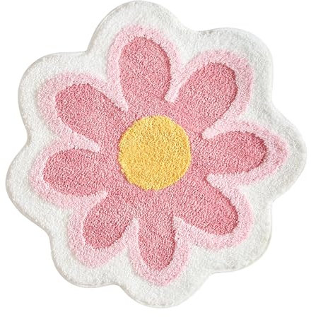 Zimoer Süße rutschfeste Badematten 60x60 cm, Niedliche Badematte Rosa Blumenteppich, Waschbarer Badteppich, Wasserabsorption Blumen Weiche Antirutsch Badematte, für Schlafzimmer, Küche, Badezimmer