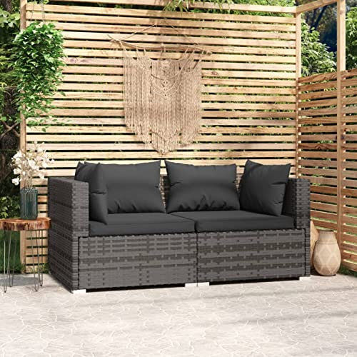 Homgoday 2-Sitzer-Sofa mit Kissen aus Polyrattan, Rattan, Sofa, Garten, Außenbereich, Terrasse, 2-Sitzer, Grau und Anthrazit