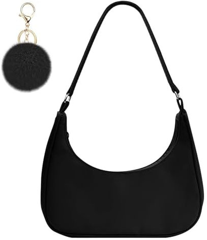 GWAWG Damen Umhängetasche aus Nylon für Umhängetasche, Unterarmtasche, Handtasche, kleine Umhängetasche, Schwarz