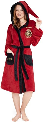 Harry Potter Damen Fleece Bademantel mit Kapuze, Taschen und Bindegürtel, Kuscheliger Morgenmantel