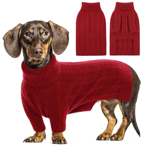 Queenmore hundtröjor små, stickade polokrage hund julkläder för yorkshire, pudel, cockapoo, pomeranian (röd, S)