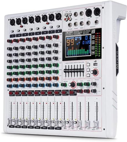 Yamnweo GF8 Multifunktionale 8-Kanal-Mixer - With 7 Stage Equalizer, 99 Reverb Effects, LCD Color Screen, Independent Mute Function for DJ Stage Performance/Studio/Party Karaoke DJ Console