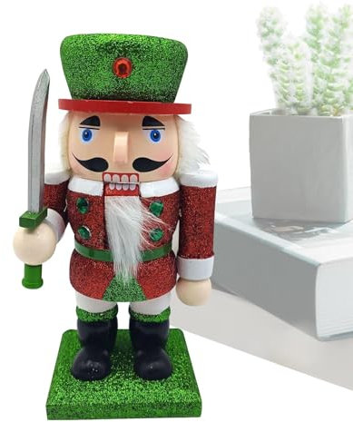 Cascanueces decoraciones de Navidad, cascanueces de madera tradicional | Cascanueces de madera de Navidad, muñeco de figura de cascanueces, muñeca festiva roja y verde para Navidad