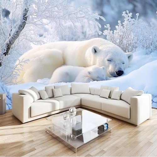 Générique Art Papier Peint Intissé 3D Animal Ours Polaire Muraux Tapisserie Photo Décoration Murale, Papier Peint 200x140 cm Salon Chambre Bureau Couloir Peinture Murale Décor
