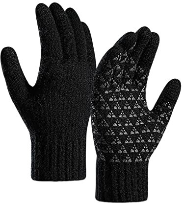 Generisch Herren Handschuhe Winterfleece verstärkte gestrickte Woll-Fahrradhandschuhe Herren Winterhandschuhe Gefüttert (Black, S)