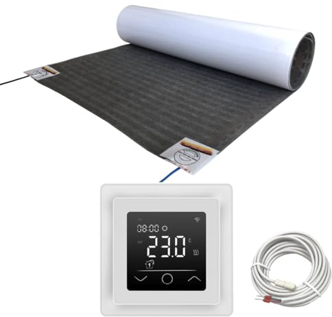Elektrische Fußbodenheizung HoWaTech Lux Folienheizung für Renovierung Laminat Parkett Vinyl Komplett Set Heizfolie 80 W/m² inkl. Thermostat Touch weiß, Folienlänge & Fläche:2.5m / 1.25m²