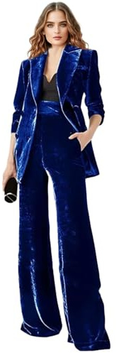 Botong Completo da donna in velluto da 2 pezzi, con pantaloni e giacca a doppio petto con bavero a punta e pantaloni, Blu reale, XXL