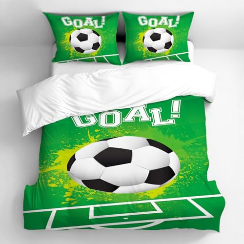 NPCEED Set di biancheria da letto con motivo calcio, biancheria da letto per bambini 135x200cm con motivo calcio, copripiumino sportivo 3D per calcio per ragazzi, bambini, adolescenti. (200x200cm, C)