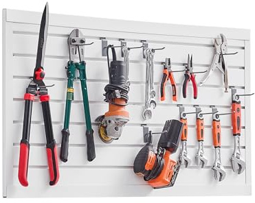 VEVOR Panneau à Lattes Mural Garage, 1225 x 645 mm, Panneau Rangement Outils en PVC avec Conception Modulaire, Porte-outils Muraux pour Affichage, Organisation, Stockage, Atelier, Artisanal, Blanc