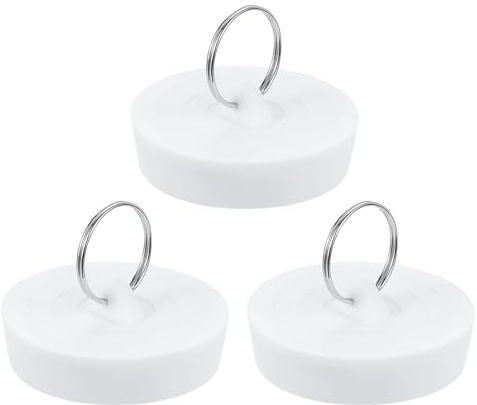 QUARKZMAN 3 Stück Gummibeckenstöpsel, Abflussstopfen Badewannenablaufstopfen passend für 50-52mm Spülenöffnung mit Haken für Badezimmer Küche Wäscherei, Weiß