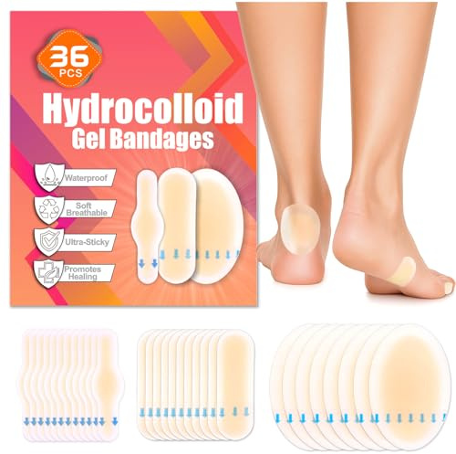 36PCS Hydrocolloid Blister Bandages – Waterproof Blister Bandages for Feet & Toes – Blister Pads, Blister Cushions for Blister Prevention & Relief – Long-Lasting Heel Protectors for Shoes
