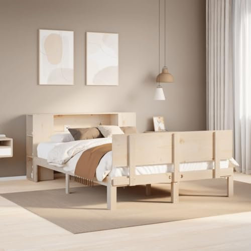 MOBCANT Massivholzbett mit Regal ohne Matratze, Betten Bettrahmen Bett Bettsystem Geeignet für Wohnungen Schlafzimmer Schulen Hotel 140x200 cm Kiefer