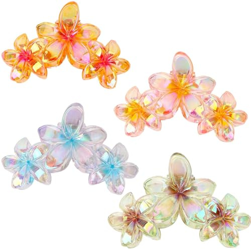 MOTIBACK Lot de 4 grandes pinces à cheveux fleuries - Design antidérapant - Pour femmes et filles - Accessoires de cheveux élégants