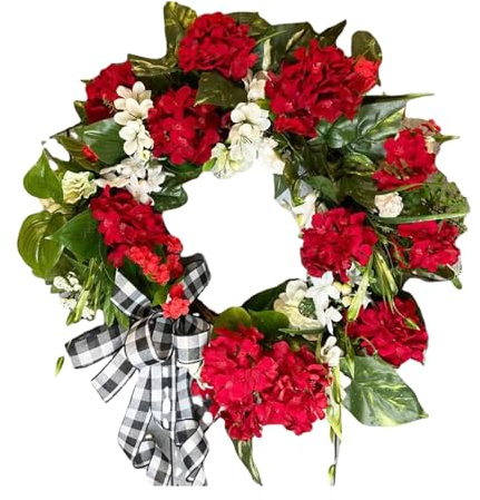 Roter Geranien-Blumenkranz, Frühling/Sommer, Haustür, Frühlingsblumenkranz, Heimdekoration Jot624 (Red, 35cm)
