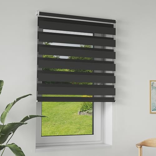 LILIIN Doppelrollo klemmfix ohne Bohren, Duo Rollo Blickdicht Zebrarollo Rollos für Fenster & Tür, Rollo Klemmrollos für Wohnzimmer Küche Büro lichtdurchlässig und Verdunkelnd, Schwarz, 100x150cm