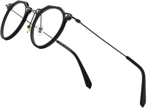 Polygonala glasögonbågar för kvinnor acetat och titan glasögon, snygg transparent design, grå glasögonbågar för män, Svart