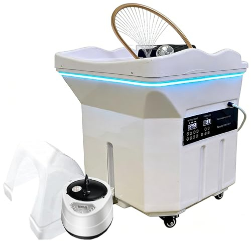 Head Spa Japonais, Bac à Shampoing Mobile Sans Raccordement, Équipement de Spa pour la Tête avec Réservoir d'Eau 60L, Fonction de Fumigation et Luminothérapie, pour Salon de Coiffure et Domicile