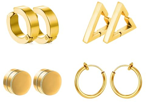 4 Pairs Magnetic Earrings, Magnetic Ear Stud Non Piercing, Stainless Steel Fake Earring Clips On Earrings, Studs Fake Earring Non Piercing for Women Men, Jewelry for Birthdays, Anniversaries (Gold)