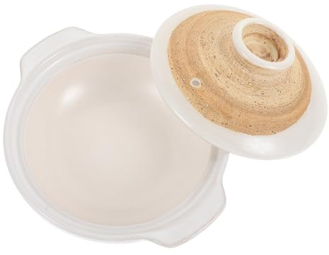 Hemobllo Cazuela de Cerámica Blanca para Estofado y Arroz Olla Resistente para Cocina Fuego para Guisos y Sopas Caseras