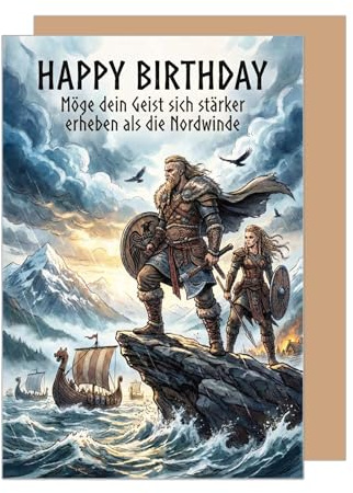 Edition Seidel Premium Glückwunschkarte zum Geburtstag mit Umschlag. Grußkarte Karte Geburtstagskarte Spruch Deutsch für Mann Frau Freund Freundin Wikinger Schiff (G3979 SW026)